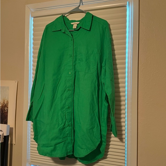 H&M Oversized Linen Button-Up Shirt Women’s Size M - Picture 4 of 10